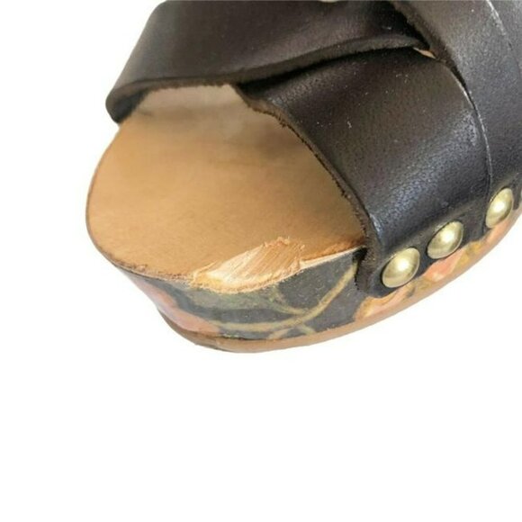 Isabel Marant Black Bianaca Leather Wooden Wedge Floral Print Sandals Eu 37 - Picture 9 of 12